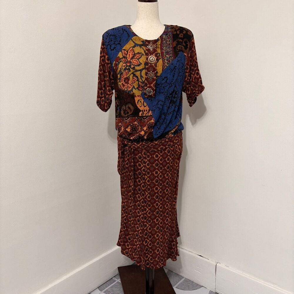 Vintage Carole Little Multicolor Boho Midi Dress Sz 6